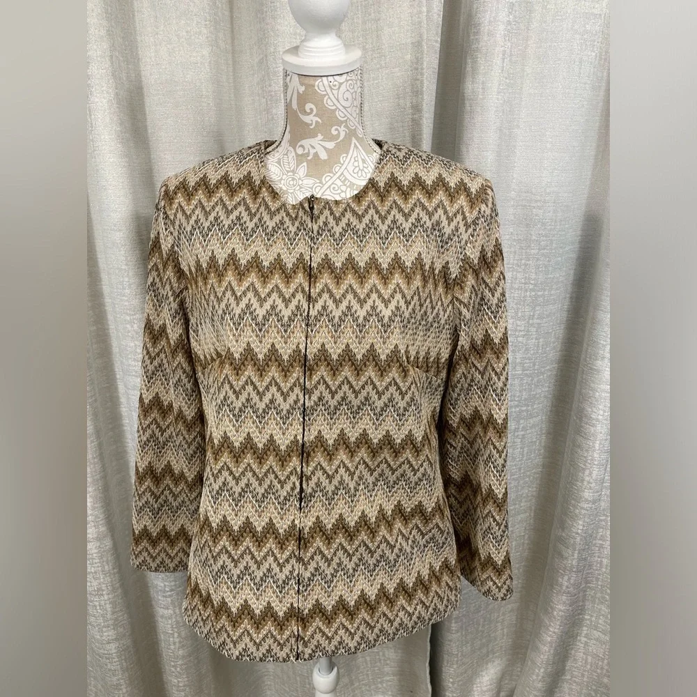 Alfred Dunner Chevron Blazer Jacket Women’s 14 Gold Metallic Accents